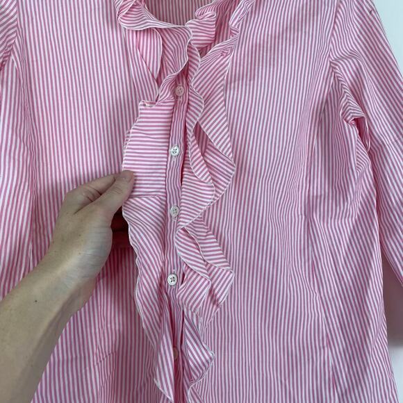 Junko Shamada Pink Stripe Ruffle Button Up Blouse Size 38 or Size S - Picture 3 of 9